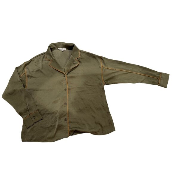 Sewn + Seen Olive Green Button-Up Shirt M With Contrast Piping - Picture 1 of 7
